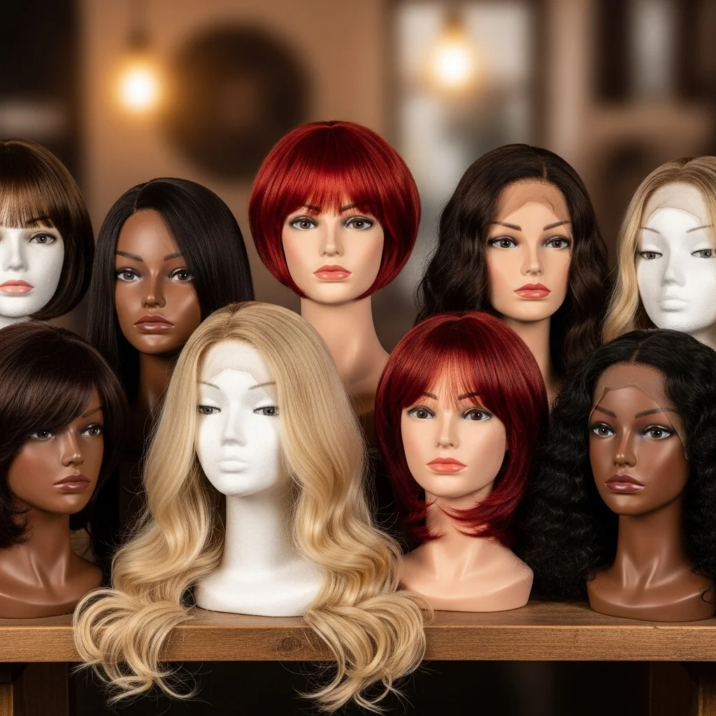 Mannequin head with gold luxury hair packaging